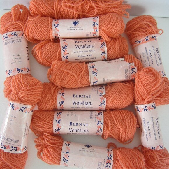 Lot 11 Vtg Bernat Venetian Apricot Orange 100% Virgin Wool 1 Oz Skeins Washable - Picture 1 of 9